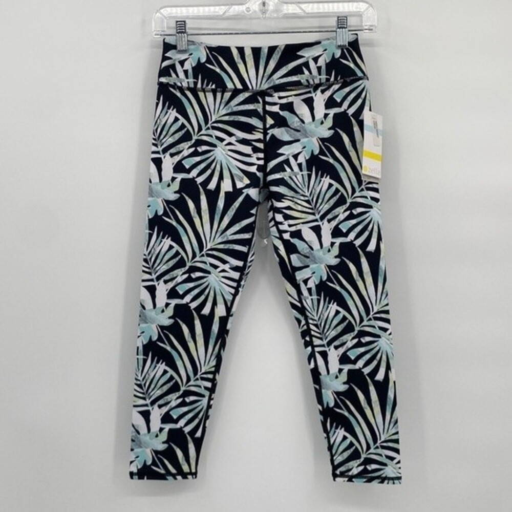 Zella Palm Floral Print High Rise Crop Leggings Black Green White Girls XL 14-16